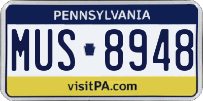 PA license plate MUS8948
