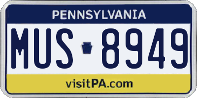 PA license plate MUS8949