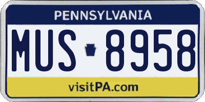 PA license plate MUS8958