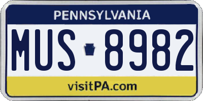 PA license plate MUS8982