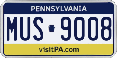 PA license plate MUS9008