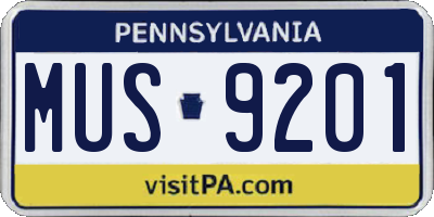 PA license plate MUS9201