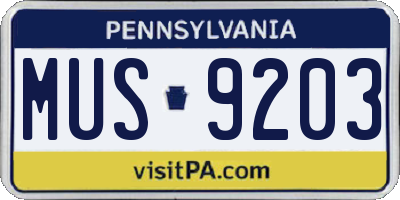 PA license plate MUS9203