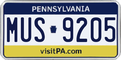 PA license plate MUS9205
