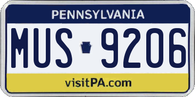 PA license plate MUS9206