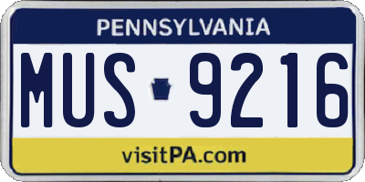 PA license plate MUS9216