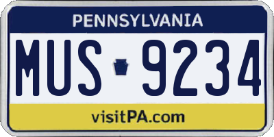 PA license plate MUS9234