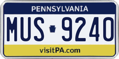 PA license plate MUS9240