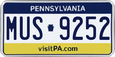 PA license plate MUS9252