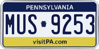 PA license plate MUS9253