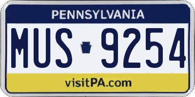 PA license plate MUS9254