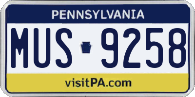 PA license plate MUS9258