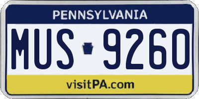 PA license plate MUS9260