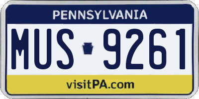 PA license plate MUS9261