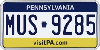 PA license plate MUS9285