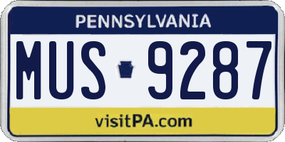 PA license plate MUS9287