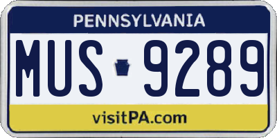 PA license plate MUS9289