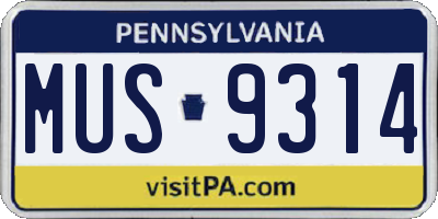 PA license plate MUS9314