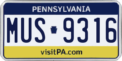 PA license plate MUS9316