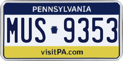 PA license plate MUS9353