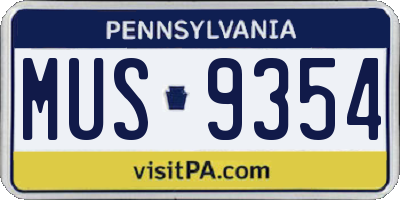 PA license plate MUS9354