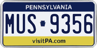 PA license plate MUS9356