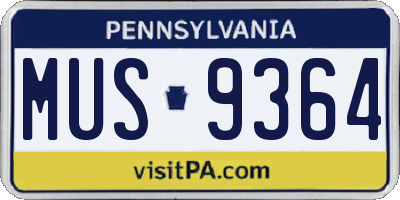 PA license plate MUS9364