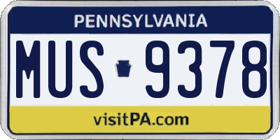 PA license plate MUS9378