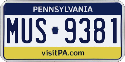 PA license plate MUS9381