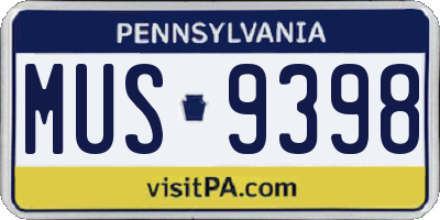 PA license plate MUS9398