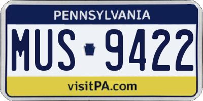 PA license plate MUS9422