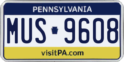 PA license plate MUS9608