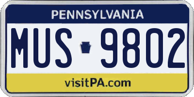 PA license plate MUS9802