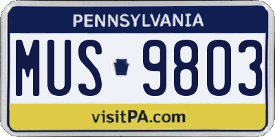 PA license plate MUS9803