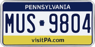 PA license plate MUS9804