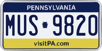 PA license plate MUS9820