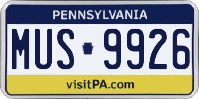 PA license plate MUS9926