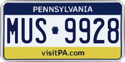 PA license plate MUS9928