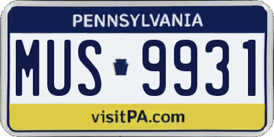 PA license plate MUS9931