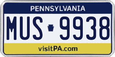 PA license plate MUS9938
