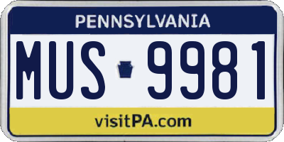 PA license plate MUS9981