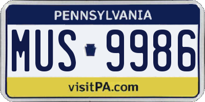 PA license plate MUS9986