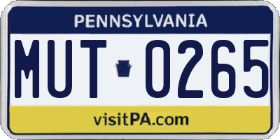 PA license plate MUT0265