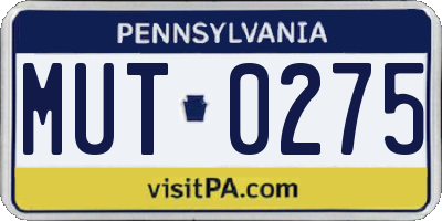 PA license plate MUT0275