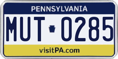 PA license plate MUT0285