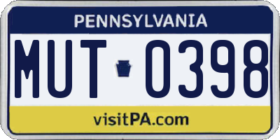 PA license plate MUT0398