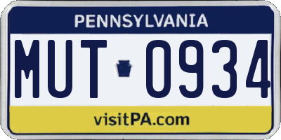 PA license plate MUT0934
