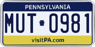PA license plate MUT0981