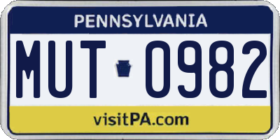PA license plate MUT0982