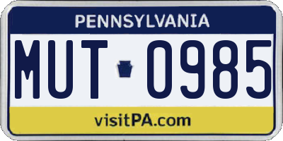 PA license plate MUT0985